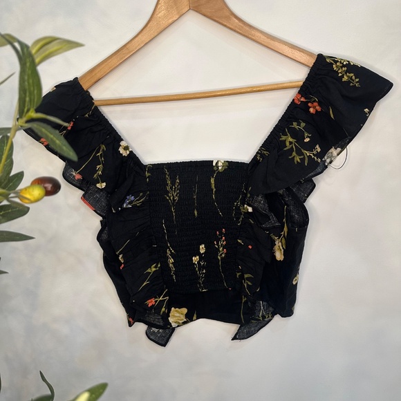 NWT - H&M Linen-Blended Cropped Floral Blouse - Picture 4 of 4